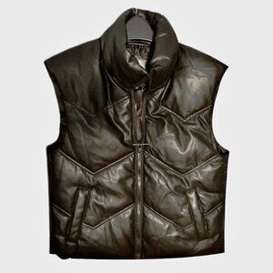 CiSono by Cavalini Faux Leather Puffer Vest Front Zip Pockets Womens S  NWT